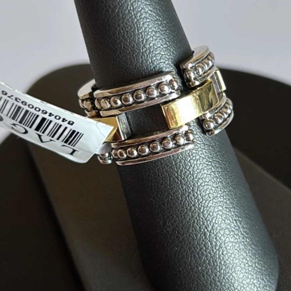 LAGOS HIGH BAR Two-Tone Caviar Link Ring - Picture 6 of 11